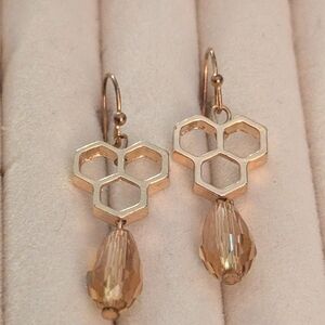 Gold honey And Honey Comb Drop Earrings Amber Glass Crystal